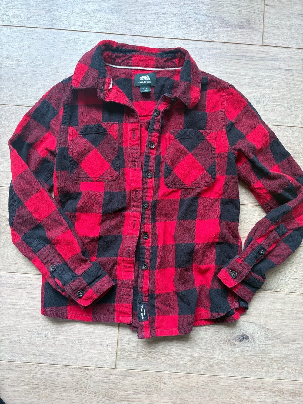 Roots Red and Black Plaid Button-Down Shirt for Kids